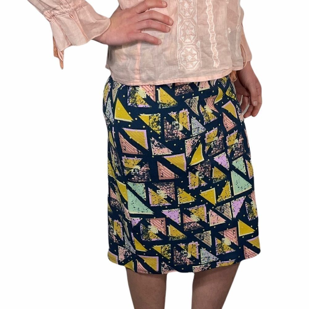 Lula Roe Blue and Yellow Triangle Pattern Skirt